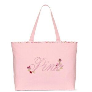 PINK Victoria's Secret Canvas Embroidered Flower Spring Tote Bag - NWT